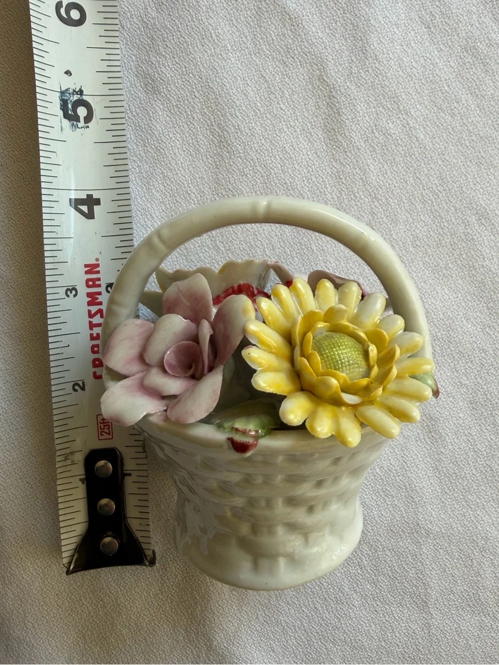 VTG Hand-Painted Porcelain Floral Basket Accent